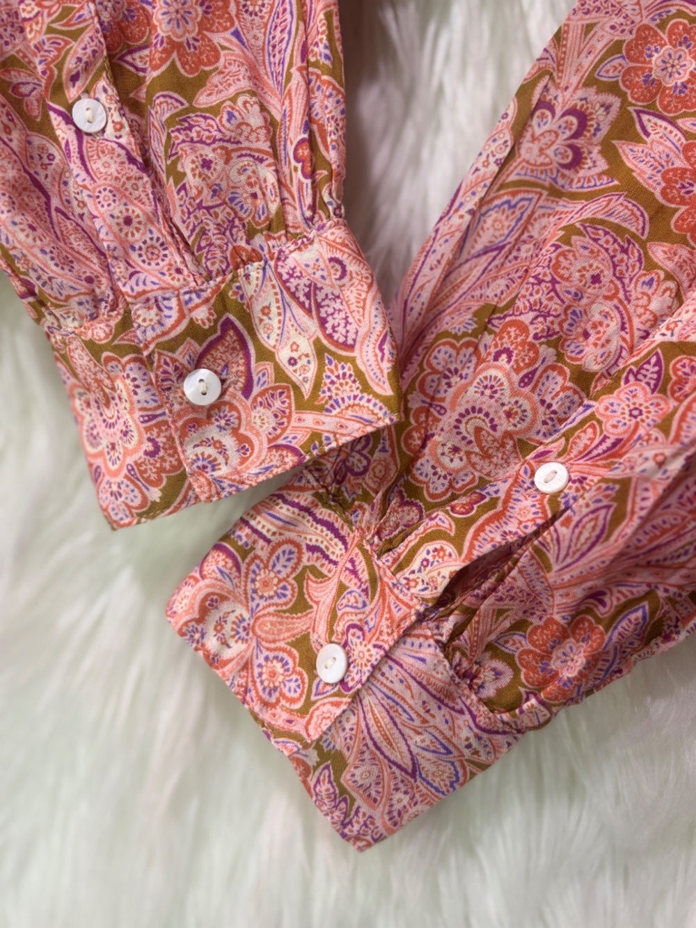 EUC [Sundance] Popover Pink Orange Floral Long Sleeve Collar Shirt Top | Small - Picture 10 of 14